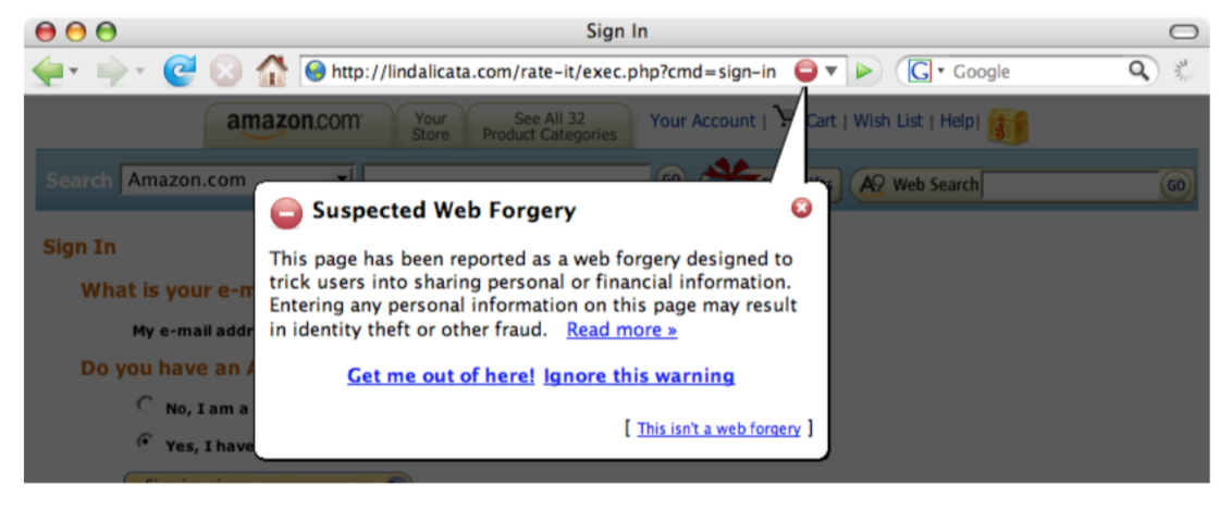 The active warning used by Firefox 2.